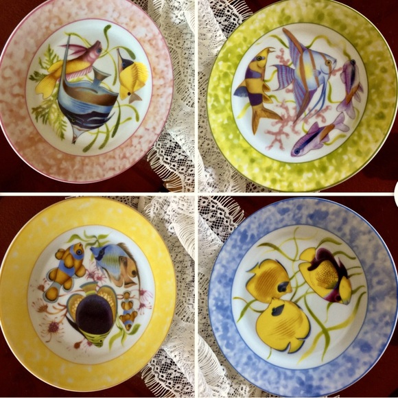 Tropical Fish Appetizer Plates Nautical Vintage Art Porcelain Godinger & Co - Picture 1 of 6